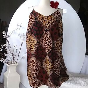 Nightie Silky Animal Print with Patchwork Look with Floral Vine Borders